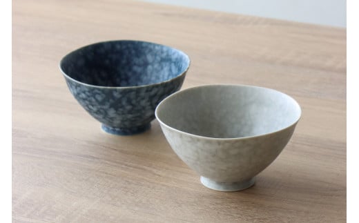 有田焼 ペア茶碗セット ルリマットホワイト＆グレーマット
