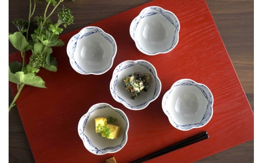 有田焼 染付花弁紋 花型小付 5個セット【丸兄商社】食器 器