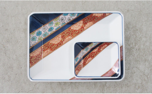 染錦花弁龍紋 長角皿（大・小）セット 篠英陶磁器 有田焼 