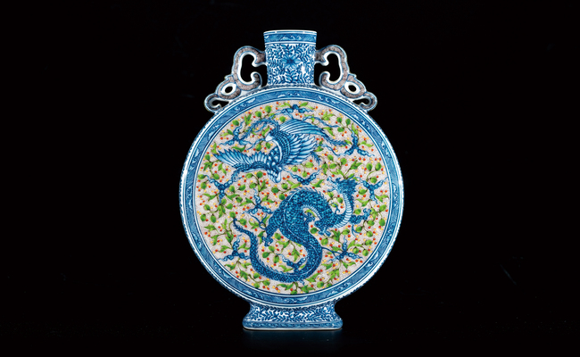 染錦竜鳳凰唐草文 扁壷 葉山有樹作 有田焼 月桃庵 【ANA限定