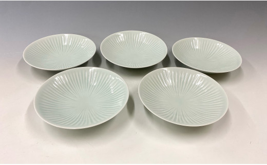 有田焼 青白磁線彫皿 5枚組【中仙窯・中尾純作】皿 青白磁 