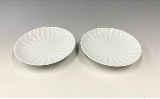 有田焼 白磁稜線皿（ペア）【中仙窯・中尾純作】皿 白磁 