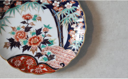 有田焼 笹紅梅菊型 18cm プレート 2枚セット【まるふく】お