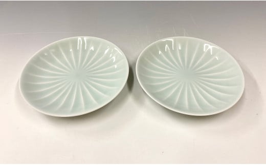 有田焼 青白磁稜線皿（ペア）【中仙窯・中尾純作】食器 器