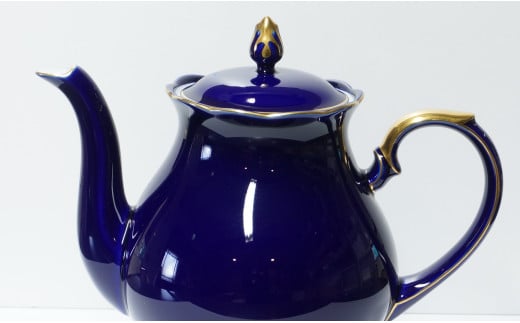 有田焼 ゴールドライン瑠璃・ポット【香蘭社】食器 白磁 