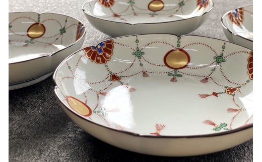 有田焼 其泉 赤玉瓔珞文 銘々皿 15cm 4枚【賞美堂本店】器 う