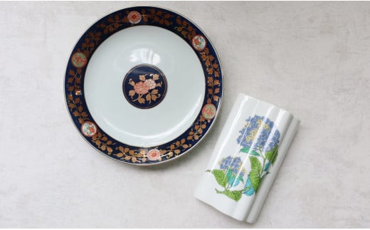 【アウトレット】有田焼 紫陽花花瓶+金彩古伊万里 27cm 深皿