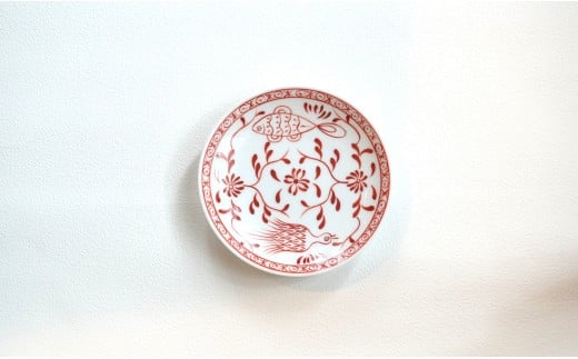 香蘭社 魚鳥紋 小皿5枚 赤繪町工房 香蘭社 赤繪町工房 魚鳥紋 小皿