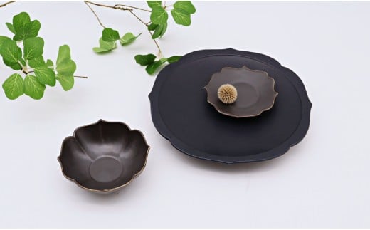 有田焼 黒マット 桔梗渕 3点 セット【深海三龍堂】食器 器 