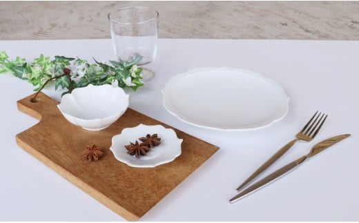 有田焼 白マット 桔梗渕 3点 セット【深海三龍堂】食器 器 