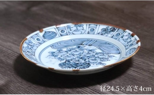 有田焼 渕錆藍椿縁紋様図 24cm 皿 ～華一園シリーズ～【西山