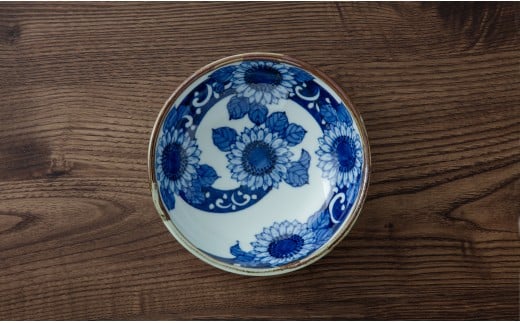 有田焼 手描き 渕錆厚渕ボール (ひまわり・蛸唐草) ～華一