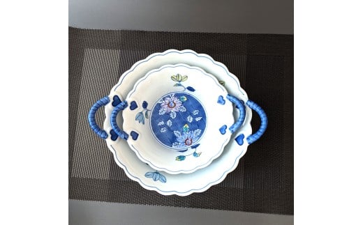 有田焼 華山窯 鉄仙花バスケット（大・小）2個 セット【東