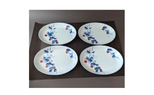 有田焼 華山窯 染錦 トマト楕円 トレー皿 4枚セット【東洋