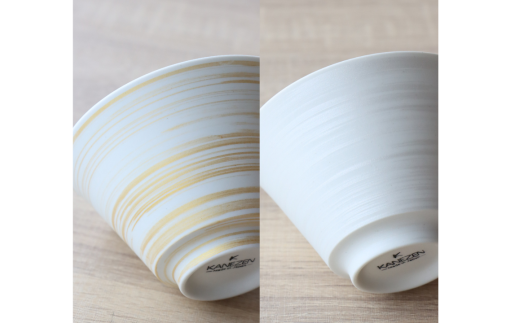 有田焼 ミスト錆刷毛 ペア茶碗 ゴールド＆シルバー 【山忠