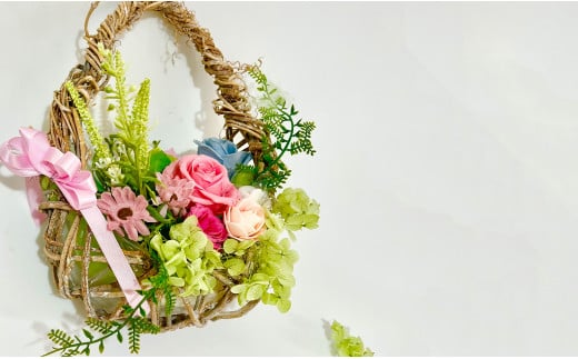 プリザーブドフラワー エッグバスケットリース【フラワー