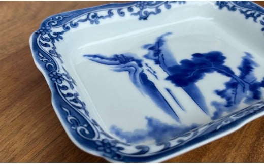有田焼 染付縁唐草見込み瀑布図長角皿 2枚 セット【有田焼 