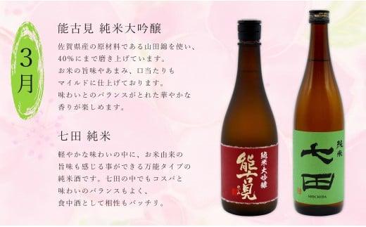 《年4回 さがん酒 定期便》金賞受賞 七田 万齢 能古見 権右