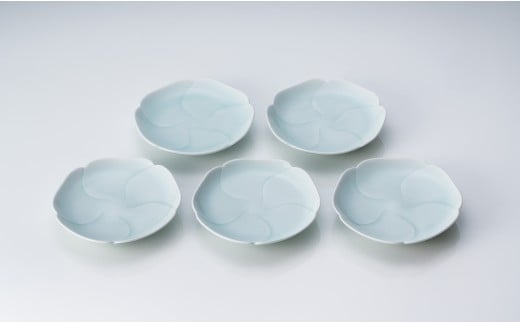 有田焼 青白磁花小皿 5枚組【中仙窯】中尾純 伝統工芸 作家