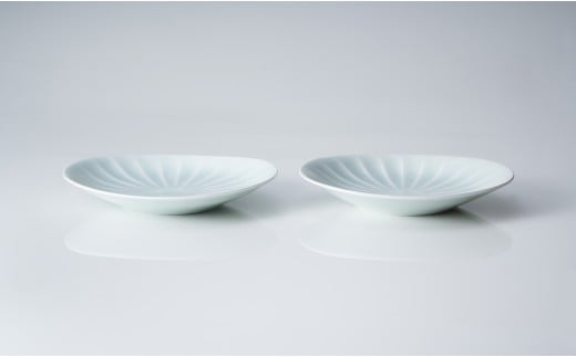 有田焼 青白磁稜線楕円皿 2枚セット【中仙窯】中尾純 伝統