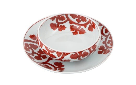 有田焼 赤絵唐草文 組皿 お皿と取鉢のセット【源右衛門窯