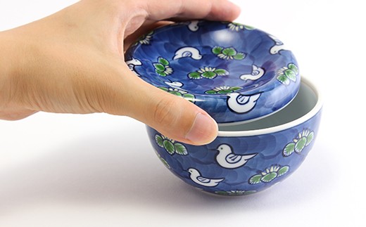 源右衛門窯 染錦水鳥図 小物入 蓋物 器 水鳥 お漬物 有田焼 