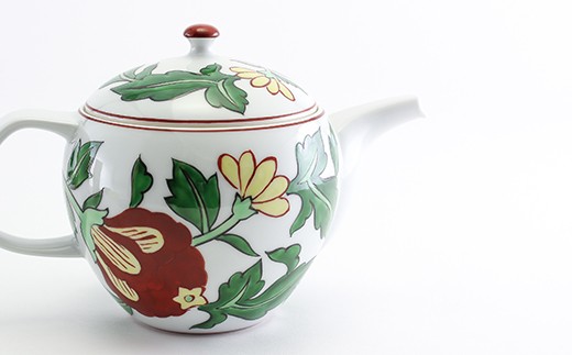 源右衛門窯 赤絵更紗唐花文 後手急須 食器 お茶ポット 急須