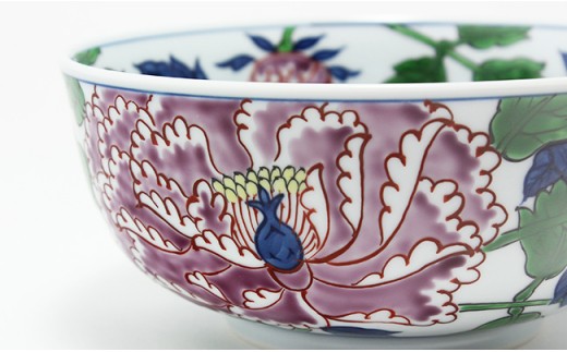 源右衛門窯 染錦紫牡丹絵 麺鉢 有田焼 器 食器 鉢 盛鉢 どん
