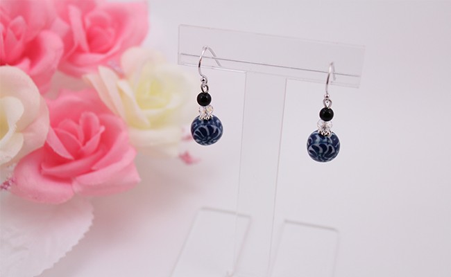 有田焼たこ唐草紋様ピアス silver925 有田焼アクセサリー二宮