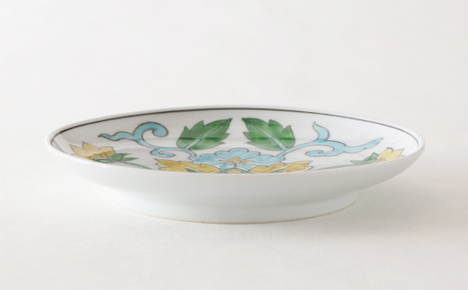 源右衛門窯 赤絵更紗唐花紋 皿 No.1 黄 器 食器 ケーキ皿 飾