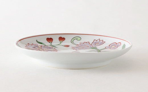 源右衛門窯 赤絵更紗唐花紋 皿 No.3 紫 器 食器 ケーキ皿 飾