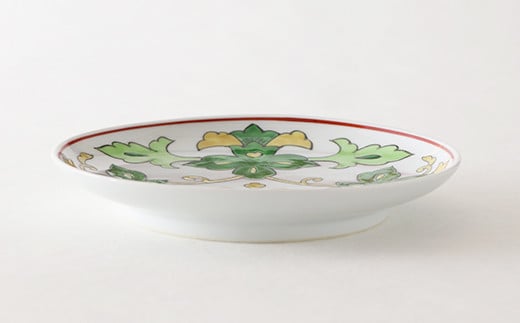 源右衛門窯 赤絵更紗唐花紋 皿 No.4 緑 器 食器 ケーキ皿 飾