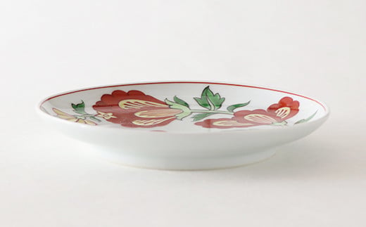 源右衛門窯 赤絵更紗唐花紋 皿 No.5 赤 器 食器 ケーキ皿 飾