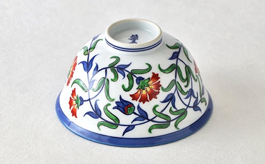 源右衛門窯 染錦石竹花文 飯碗 器 食器 ご飯茶碗 おちゃわ