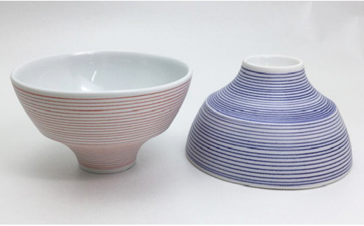 有田焼象嵌（ぞうがん）ちゃわん 赤・青セット 【マルコウ