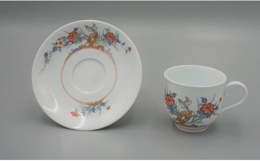 A350-15 柿右衛門窯作 珈琲碗（丸形）絵変わり（牡丹鳥文・