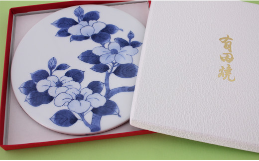 二宮閑山 有田焼マウスパッド 染付椿紋様 A24-148