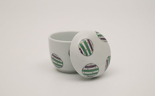 工房 賜光窯 有田焼 丸紋 台付ペア ナツメ蒸碗 A18-214