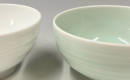 中仙窯 有田焼 白磁・青白磁飯碗セット お茶碗 夫婦茶碗 ペ