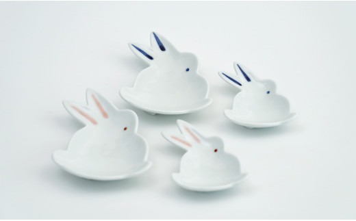 有田焼「うさぎ」手のひらサイズの銘々皿・小皿/4点セット