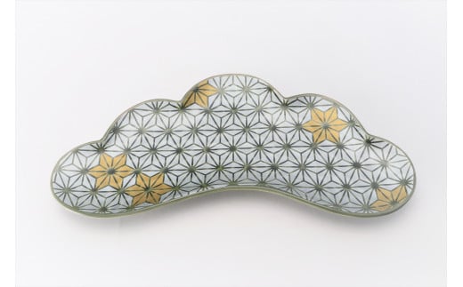 有田焼 グリーン麻の葉 松葉前菜皿 ・ 銘々皿 4点セット【