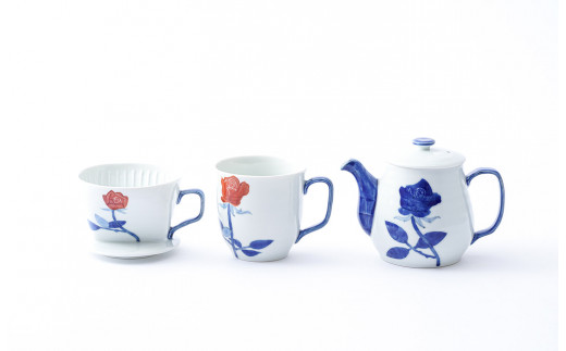 有田焼 バラ絵 コーヒードリッパー＆ポット＆マグカップの