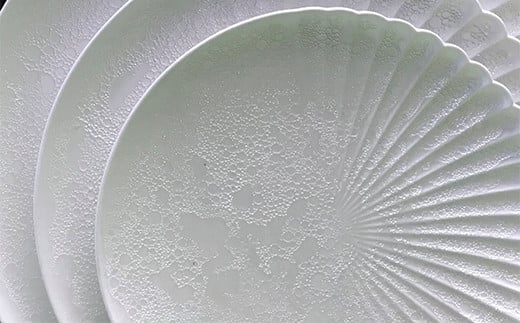 有田焼 白泡化粧ハーフ菊割皿（19cm 2枚） 深海三龍堂 菊花 