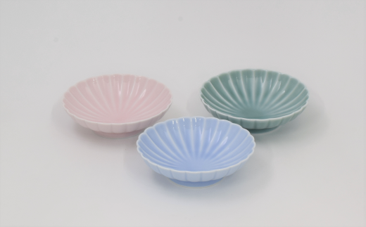 有田焼 深川製磁 釉遊彩 菊花小付3枚入 (Pale） 皿 食器 A24-55