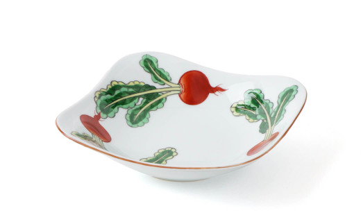 源右衛門窯 赤絵蕪絵 角型 鉢 器 食器 鉢 蕪絵 野菜 有田焼 A