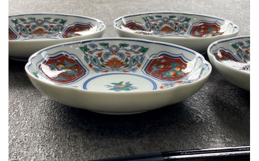 有田焼 其泉 草花果実文 銘々皿 16cm 4枚セット【 賞美堂本店