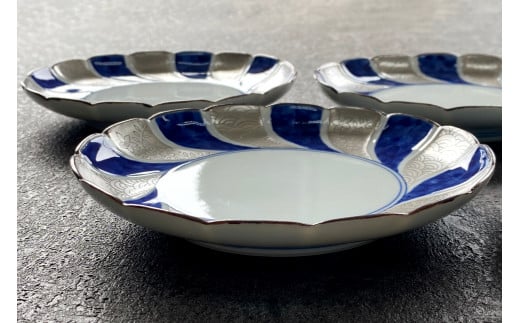 有田焼 其泉 銀彩染付 銘々皿 15.3cm 4枚セット【賞美堂本店