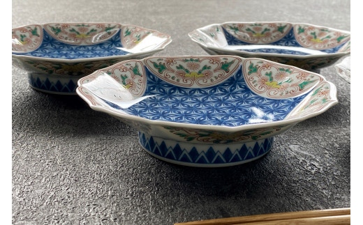 有田焼 其泉 麻の葉地紋 銘々皿 15.5cm 4枚セット【賞美堂本