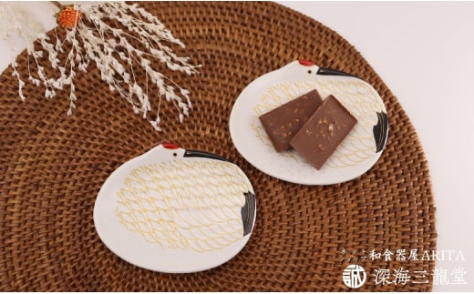 有田焼 招福豆皿2枚組 / 鶴（幸楽窯 / 深海三龍堂） AA12-176