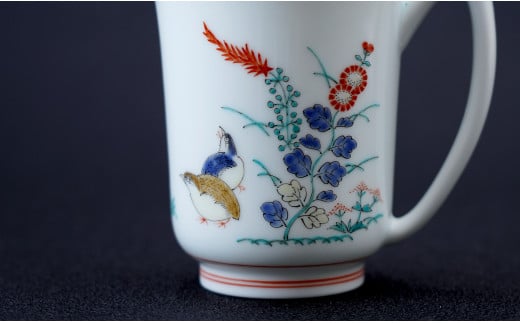 A160-6 柿右衛門窯作 マグカップ（筒形）秋草鶉文